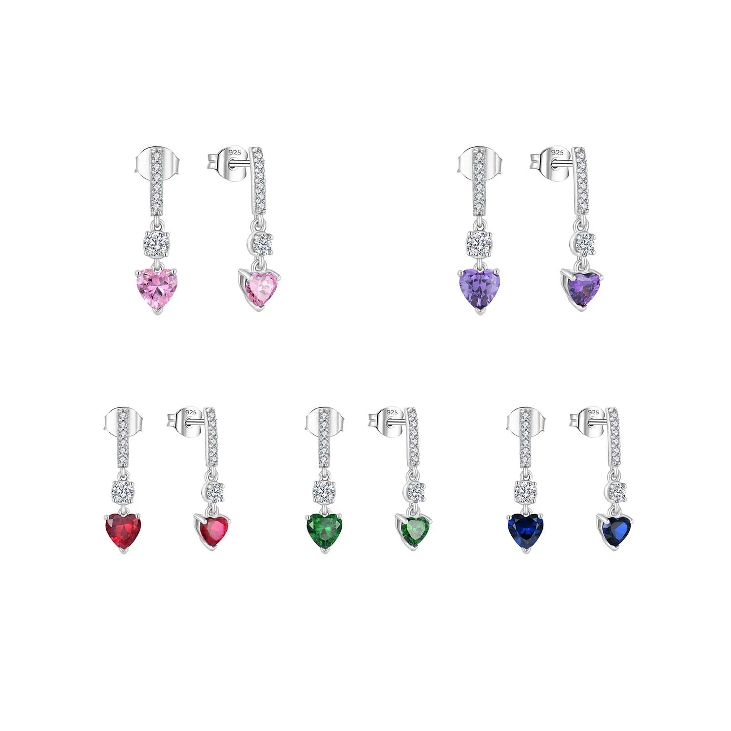 QINGXIN 925 Sterling Silver Engagement Party Jewellery Luxury Heart Zircon Wedding Gemstone Stud Drop Earrings for Women