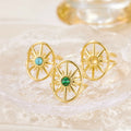 Vintage Women's Eight-Awnstar Rings 18K Gold Plated Stainless Steel Natural Stones Gemstone Jewelry