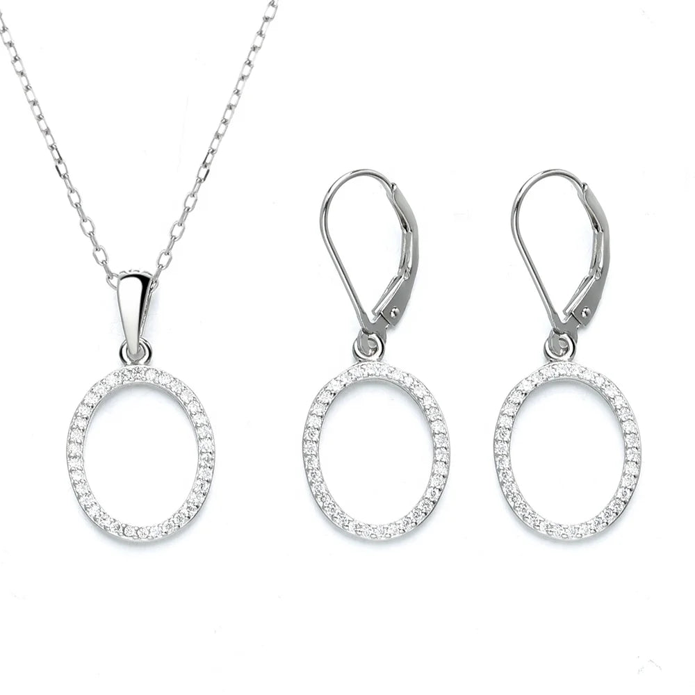 Sterling Silver Jewelry Collection of Women's Wedding Oval Necklace Pendant Earrings
