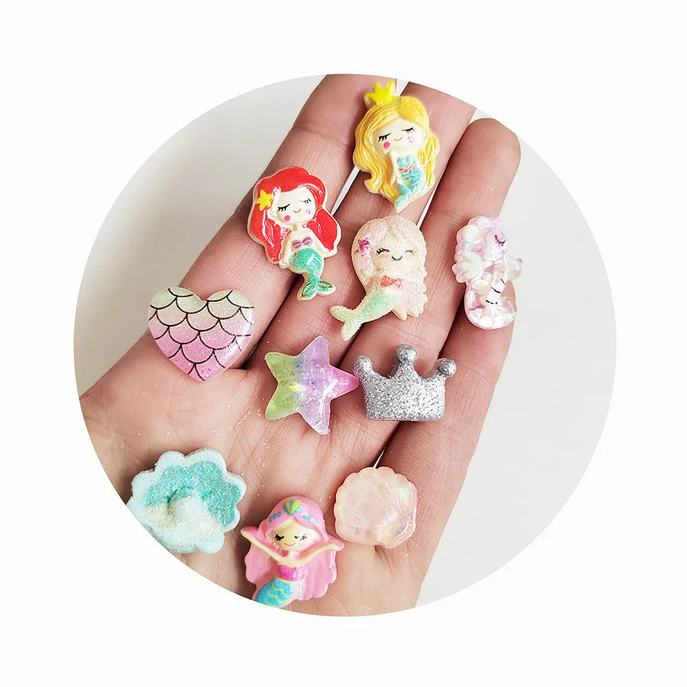 100pcs New Mini Cute 20-25mm Princess FishShellConch Series Flat Back Resin Scrapbooking DIY Jewelry Craft Decoration