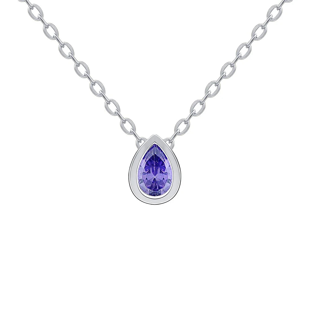 Fashion Fine Silver 925 Sterling CZ Necklace Jewelry Custom Gemstone Color Amethyst Statement Necklace Women Girl