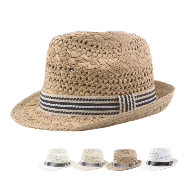 Wholesale Summer Hand Weaving Hollow Strap Paper Straw Fedora Panama Jazz Hat Cap