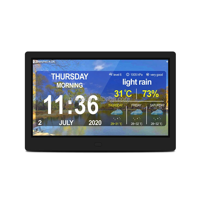 New Arrival Digital Dementia Clock with WiFi & 10.1'' LCD Display Weather Station Plastic Frame Plays MP4 & AVI Videos MP3 Audio