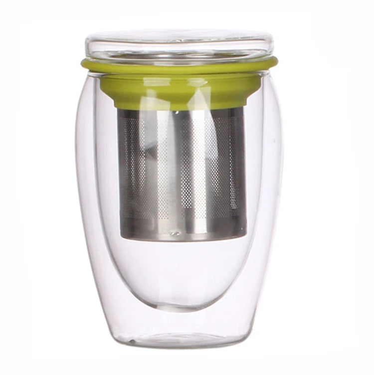 Modern Luxury PSC 12oz Infuser Basket Lid Eco-Friendly Stocked Double Wall Borosilicate Glass Teacup Set Afternoon Tea