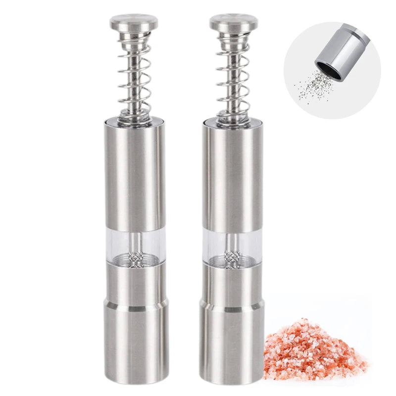 Custom Premium Quality Stainless Steel Spices Mill Grinder With Thumb Push Button Household Mini Pepper and Salt Grinder
