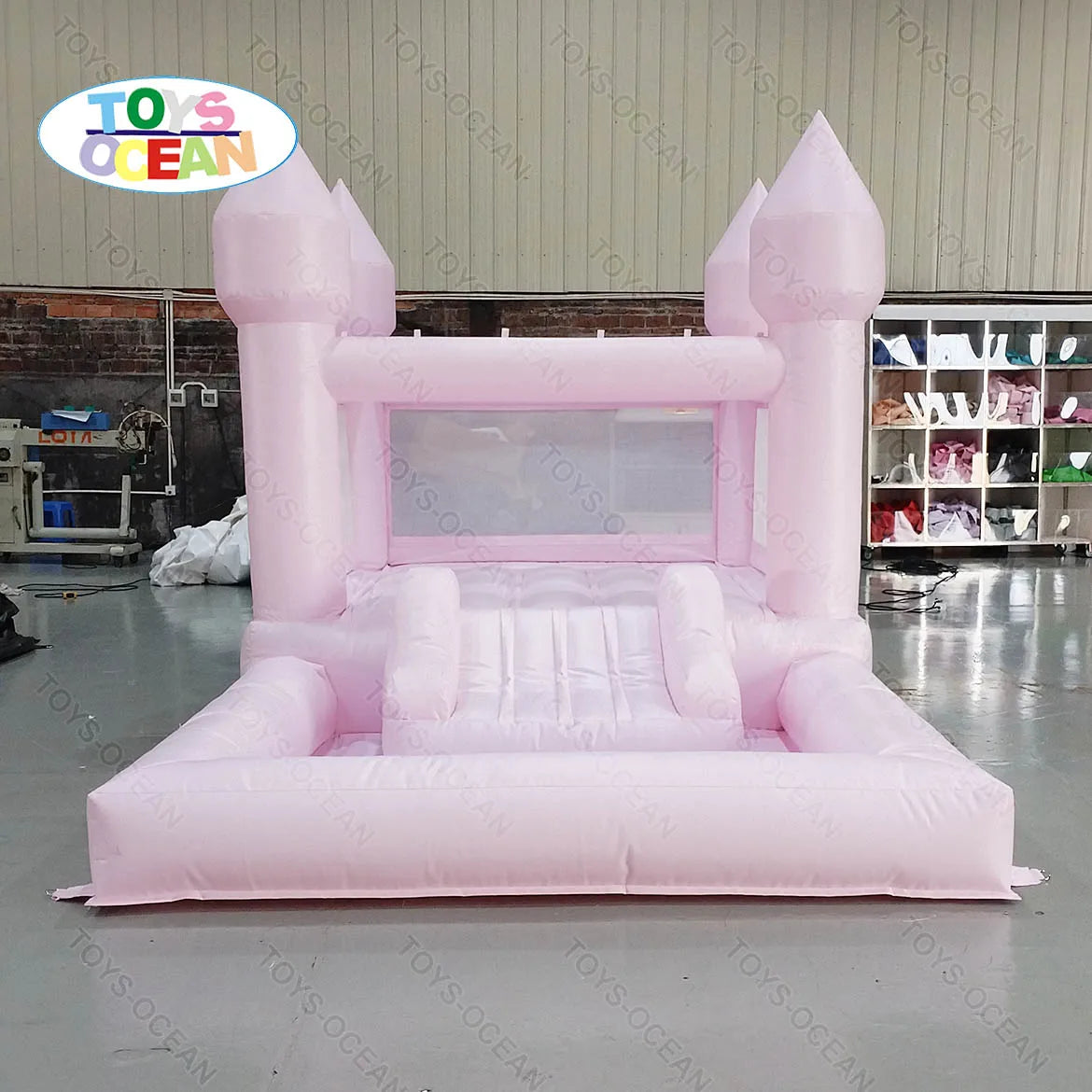 Custom Commercial Grade PVC White Bounce House Soft Play Equipment Castle Slide with Ball Pit for Kids
