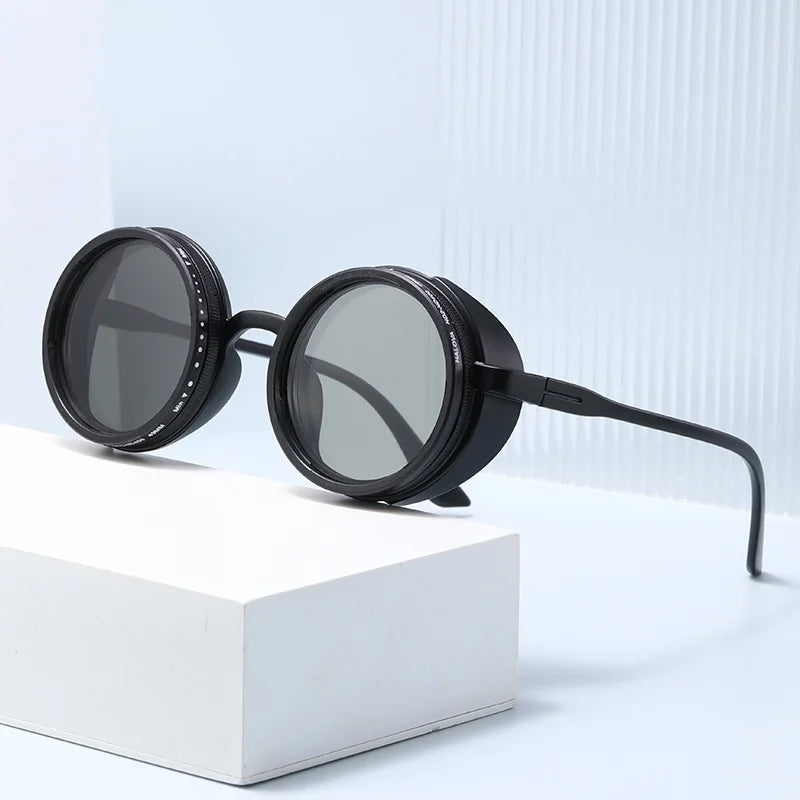 Smart Adjustable Round  Zoom Lenses ND Filter Grey Level Shades Anti UV Dimming Metal Frame Sunglasses