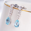 Natural Aquamarine Stone Vintage Fashion Gemstone Solid 18k Gold Diamond Jewelry Drop Earrings for Women Girls