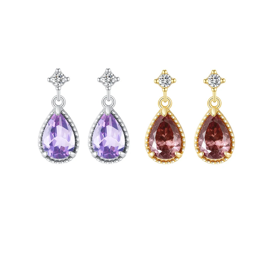 Hot Sale S925 Silver Light Purple Zirconia Diamond Waterdrop Earrings for Women's Birthday Valentine's Day Gifts