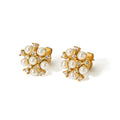Customized French Design Stainless Steel 18K Gold Plated Full Cubic Zircon Diamond Pearls Charms Stud Earrings for Anniversary