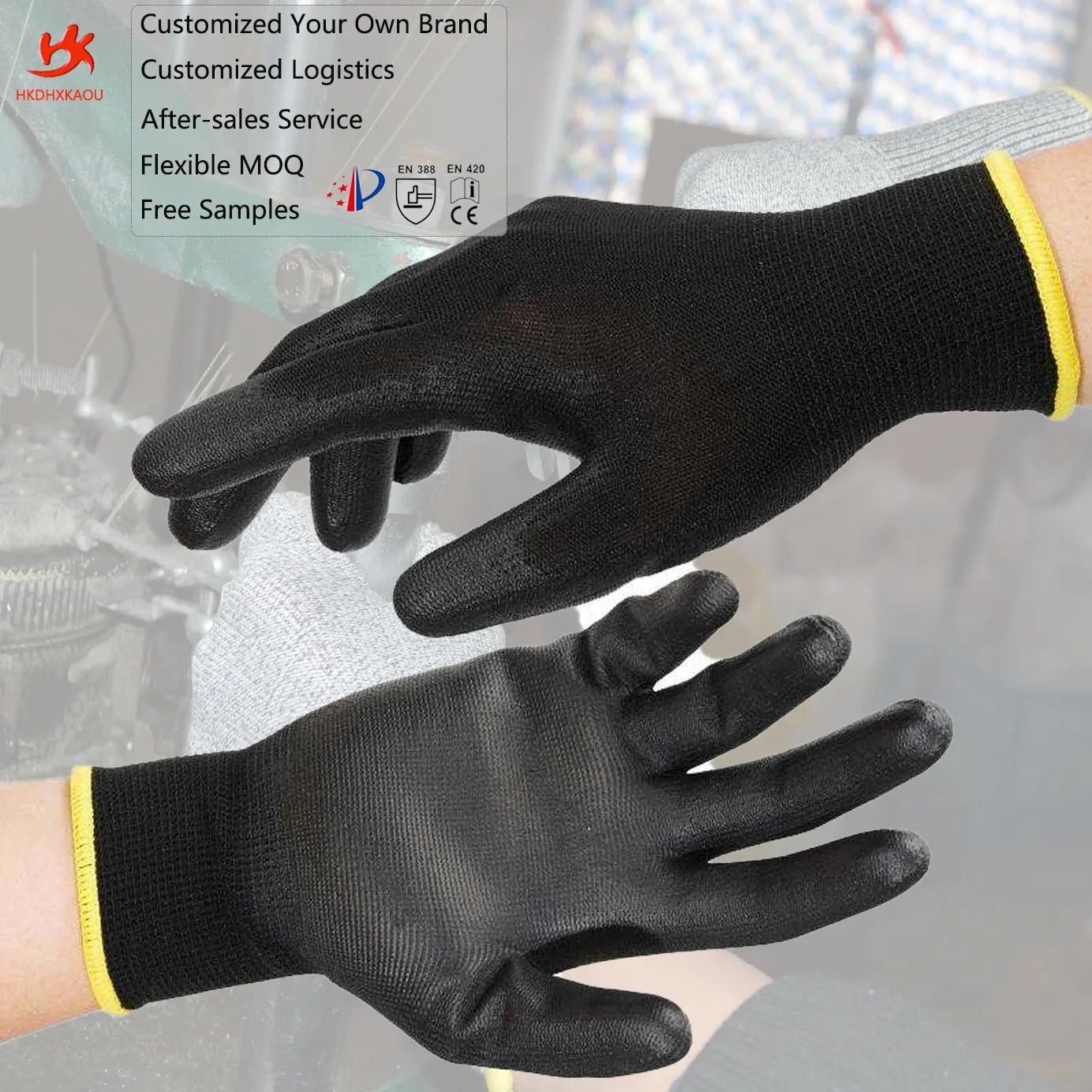 Hot Selling Anti-static Durable Breathable Black PU Topcoat Construction Safety Gloves Suitable for General Purpose Work