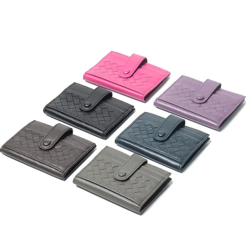 Hot Selling Hand Woven Sheepskin Wallet Card Bags Simple Fashion Genuine Leather Men's/women's Card case Purse