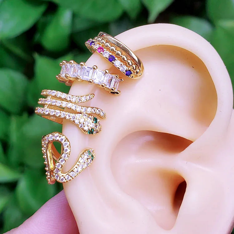 EC1659 Chic Woman 18KGold Ear Cuffs Jewelry Zircon Diamond Earrings Non- Piercing CZ Micro Ear-Cuff Clip Ear Cuffs