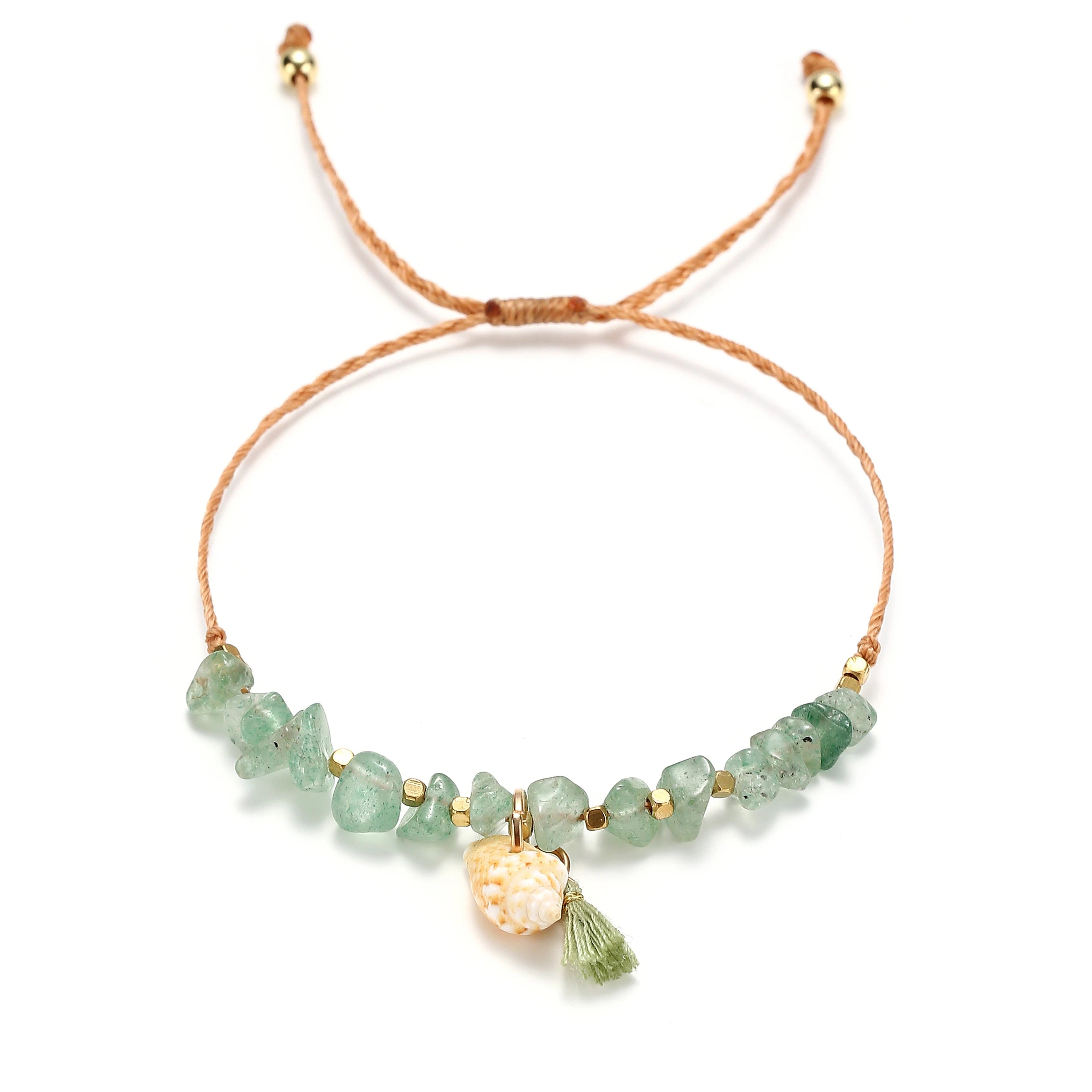 New Arrival Fashion Bohemian Natural Raw Stone Bracelet Set Handmade Tassel Charms Wax String Bracelets for Summer
