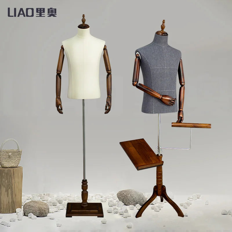 Business Suit Male Mannequin Flexible Arms Black Linen Upper Half Body Male Mannequin for Tailor Torso Dummy Suits Display MegaBDM