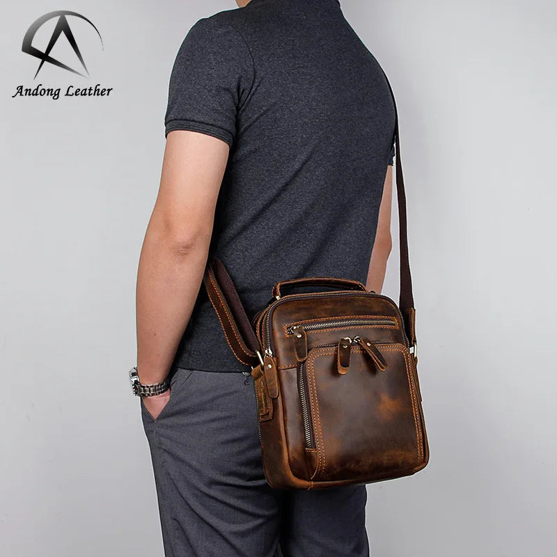 Andong Leather Crazy Horse Leather for Man Cross Body Bags Business Casual Crossbody Large Capacity Bag Handbag