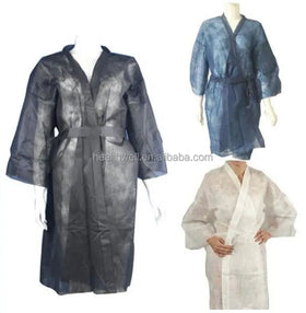 Disposable Non Woven Breathable Drawstring Knee Length Kimono Spa Gown for Women Hairdressing Salon Use