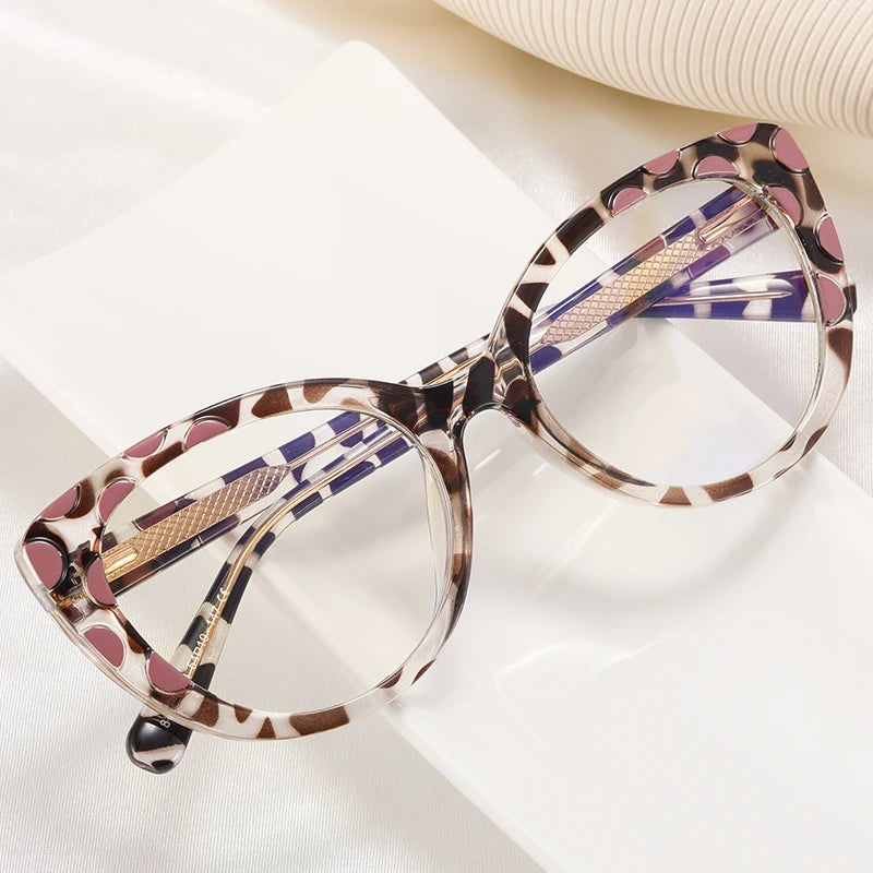 Unisex Full Eyeglass Cat Eye Fashion Leopard Print Tortoise Optical Glasses Red Retro Eyewear Spectacle 82069 TR90 CE UV400