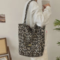 Soft Woolen Retro Plaid Women's Shoulder Bags Large Capacity Double-sided Ladies Shopping Bag Leopard Female Tote Handbags