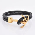 Wholesale Black Braided Leather Bracelet with Golden Anchor Charms Fashion Charm Bracelets