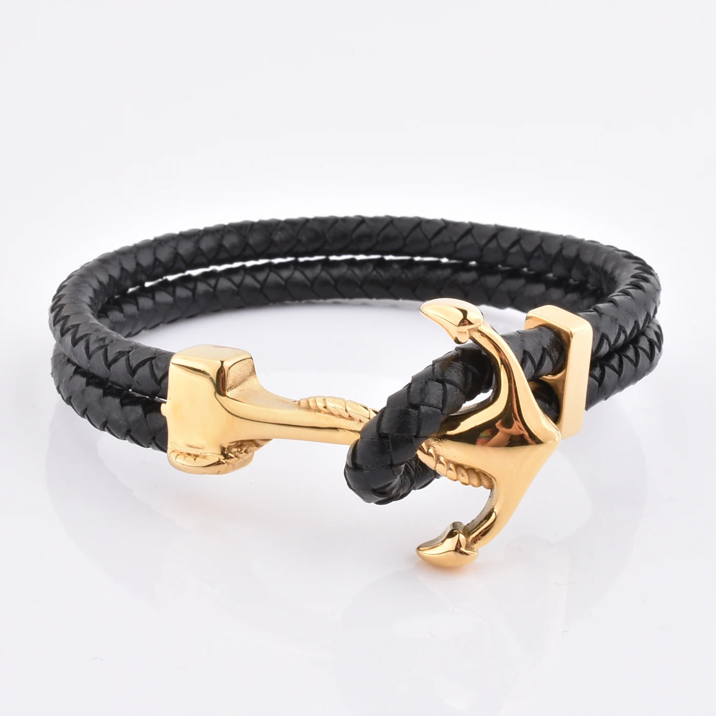 Wholesale Black Braided Leather Bracelet with Golden Anchor Charms Fashion Charm Bracelets