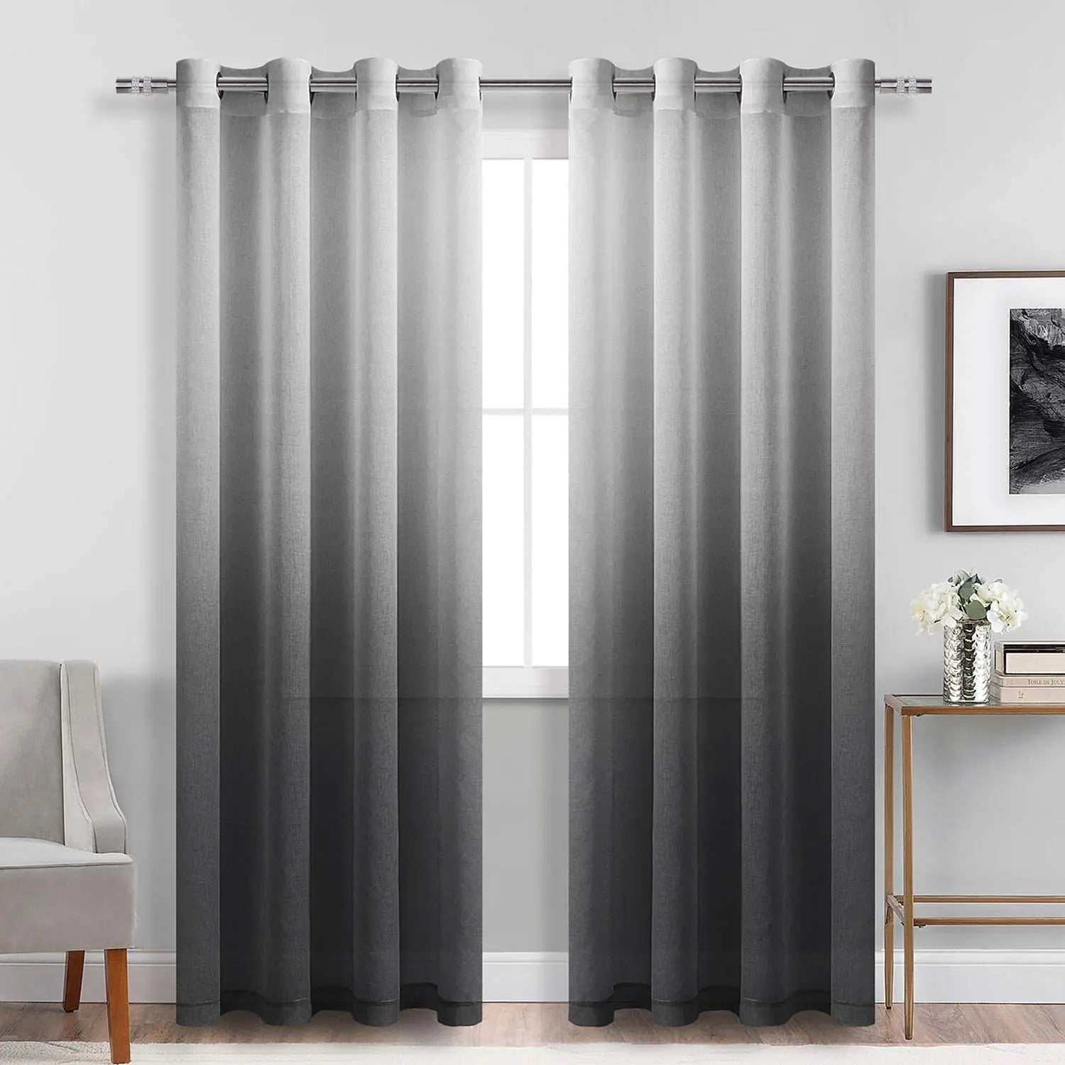 XinLan Soft Grey Blackout Sheer Curtains Drapes Fabric Gradual Change Sheer Curtains