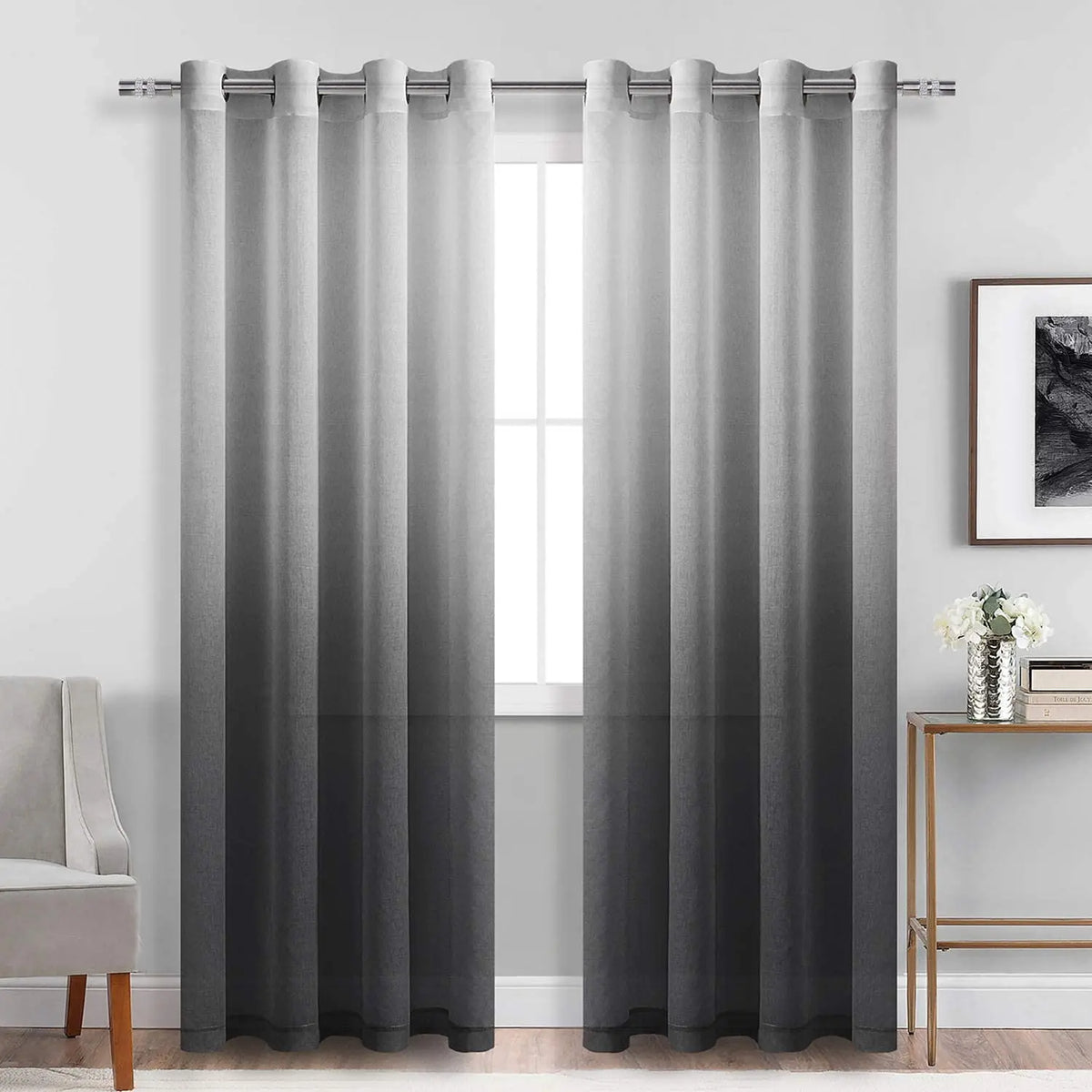 XinLan Soft Grey Blackout Sheer Curtains Drapes Fabric Gradual Change Sheer Curtains