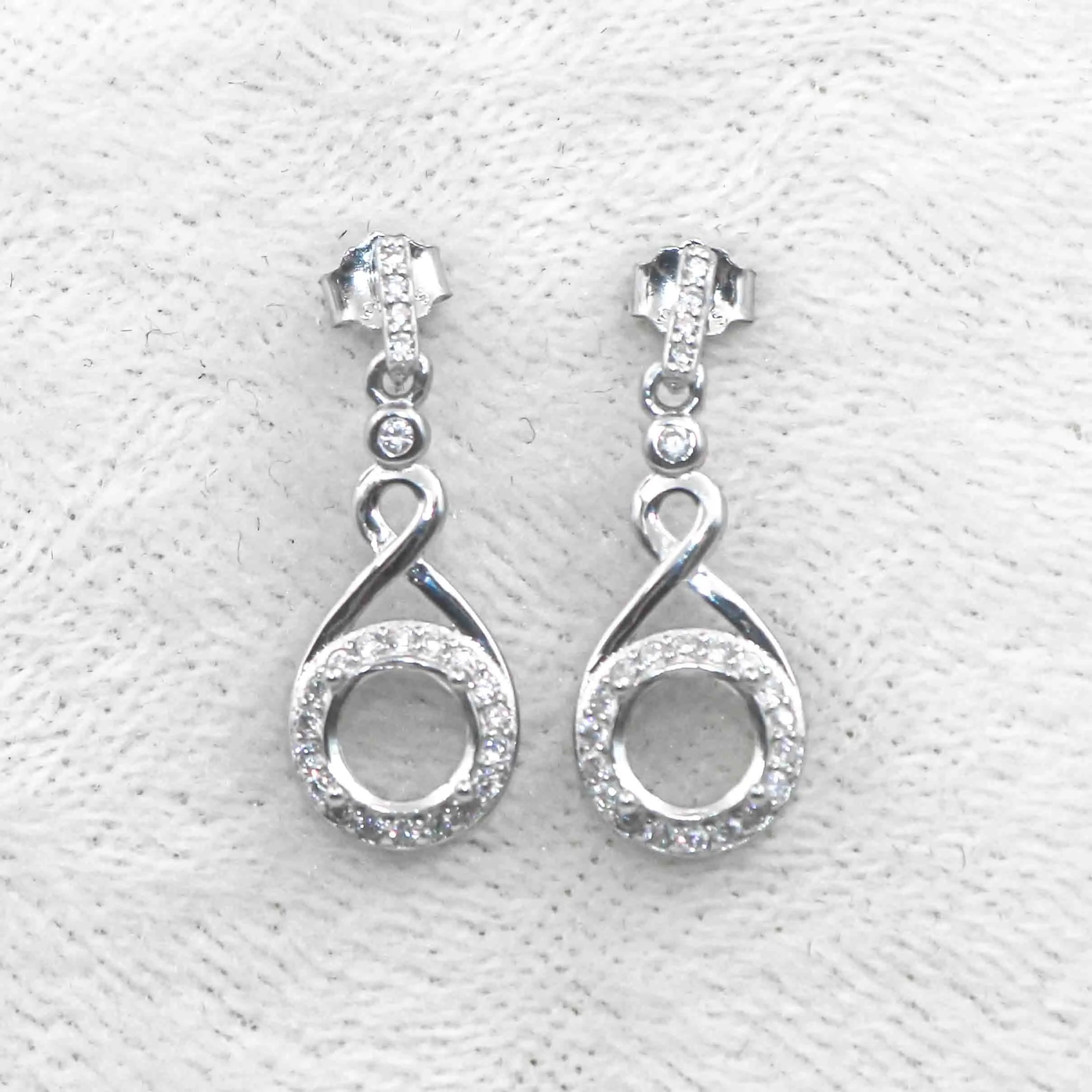 Sterling Silver 6*6mm Semi Mount Stud Eardrops Empty Frame Support Blank Setting S925 Base Without Center Stone DIY for Inlay