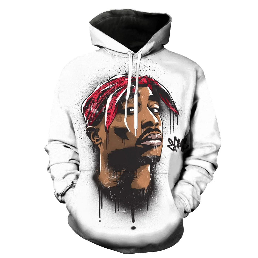 2026 Men 3D Printed Rapper Tupac Long Sleeve Solid Digital Printing Breathable Pocket Hoodies Autumn Hip Hop Oem Odm Pullover