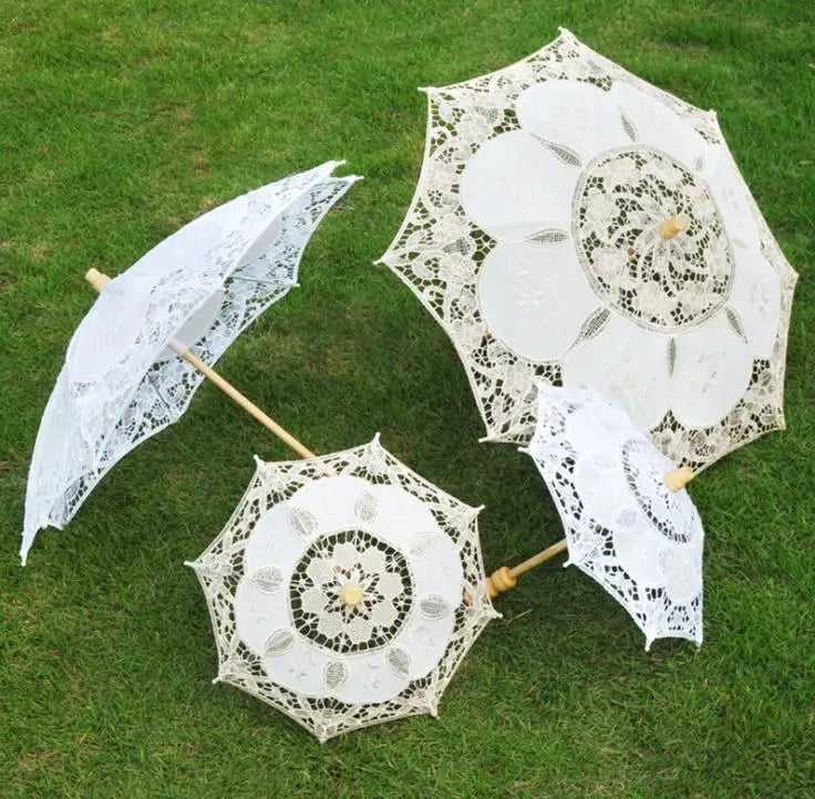 White Lace Craft Bride Umbrella  Mini Decoration Umbrella Props White Ivory Lace Parasol Bride Wedding Umbrellas