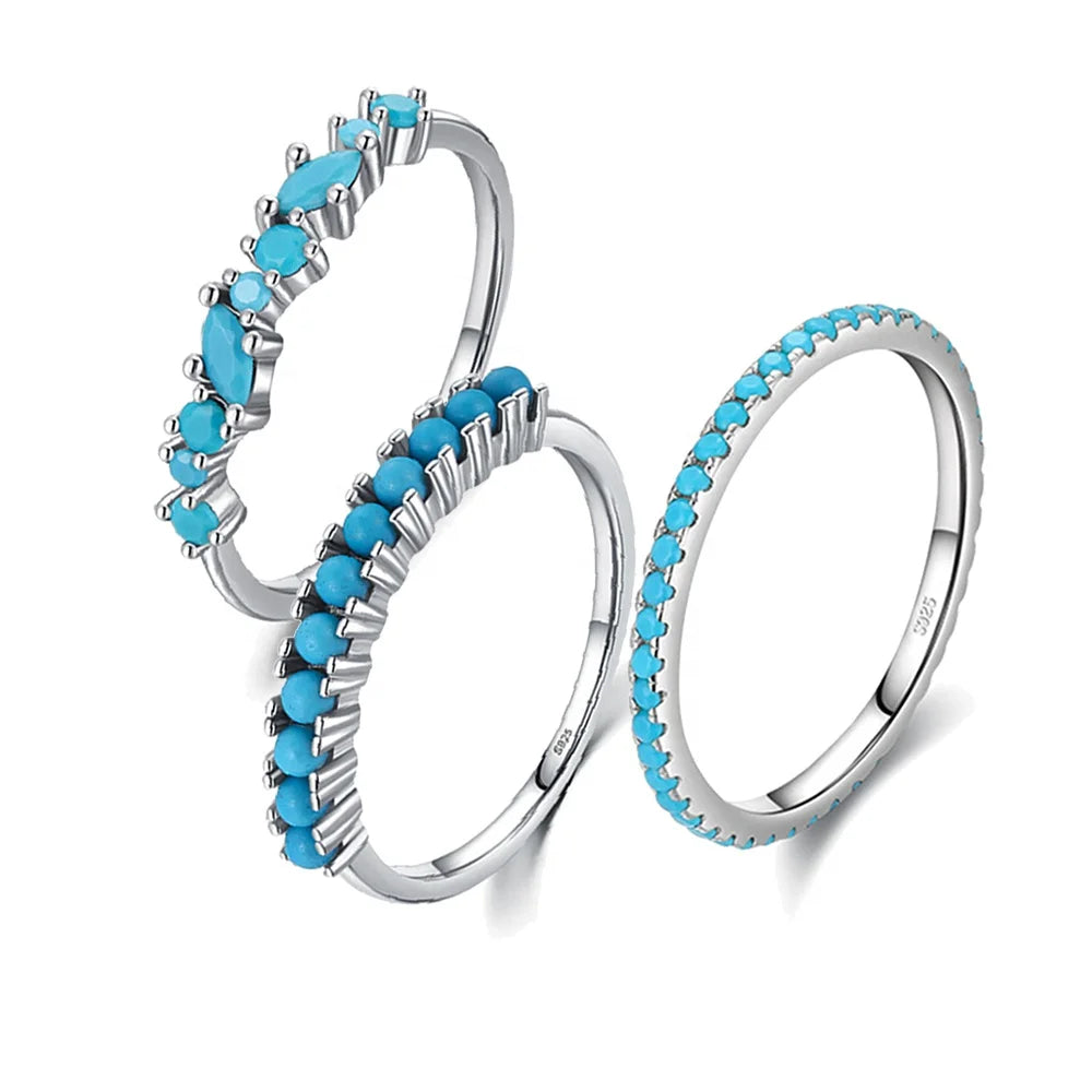 Daidan Ring Jewelry Woman Sterling Silver Rings 925 Trend Cluster Thin Turquoise Stackable Rings