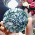Natural Stone Moss Agate Round Plate Polished Stone Crystals Slice for Home Decoration