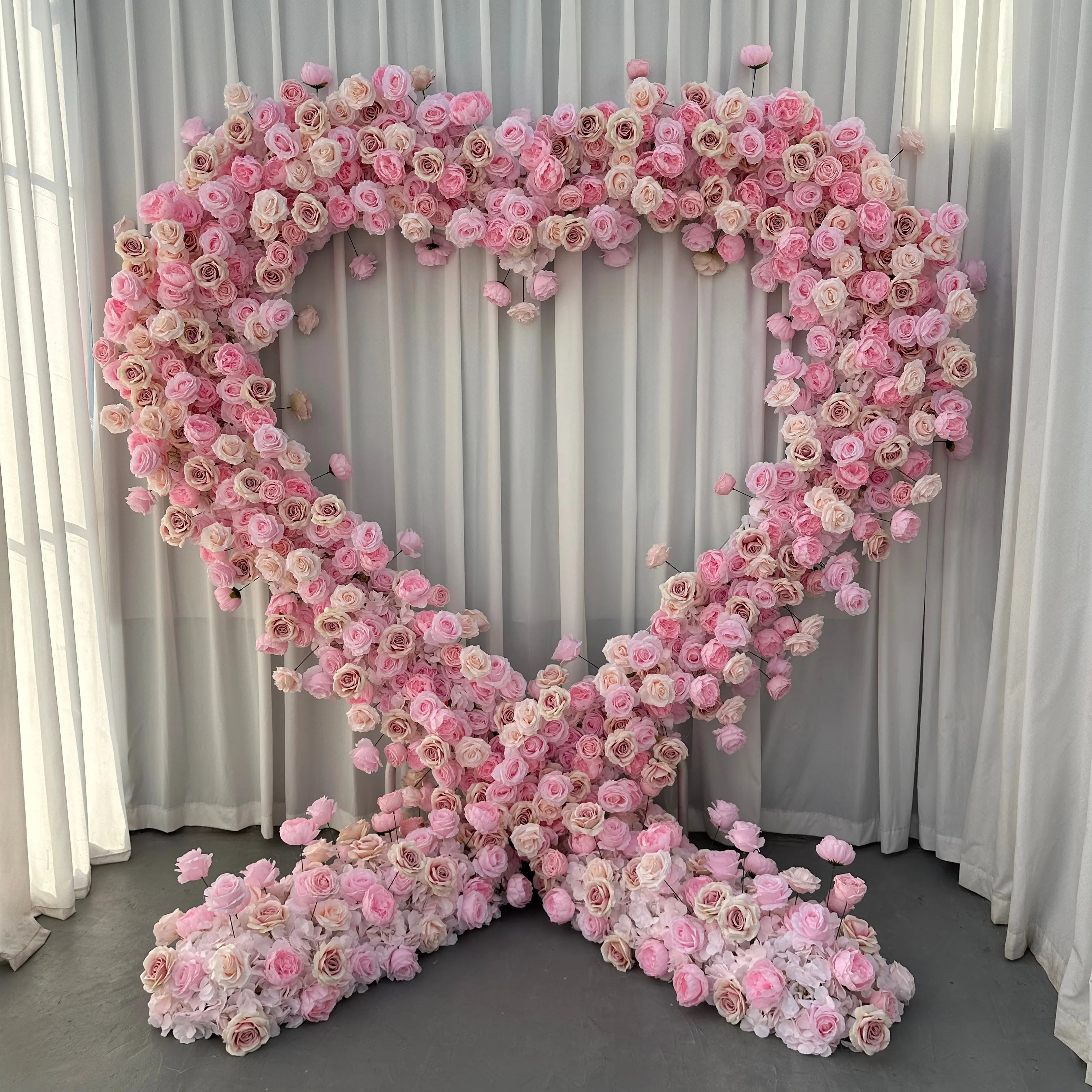 A-FHA023 Wholesale Artificial pink Flower Arch Heart Shaped Flower Arch Backdrop Wedding Silk Flower Arch Decoration
