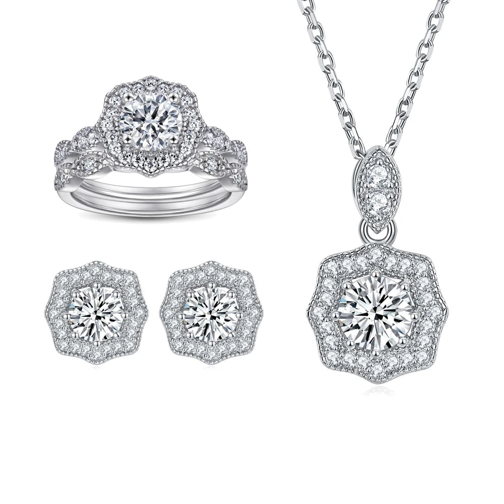 Hot Sale Silver Jewelry Sets White Gold Plated Round Shaped 925 Sterling Silver Jewelry Sets
