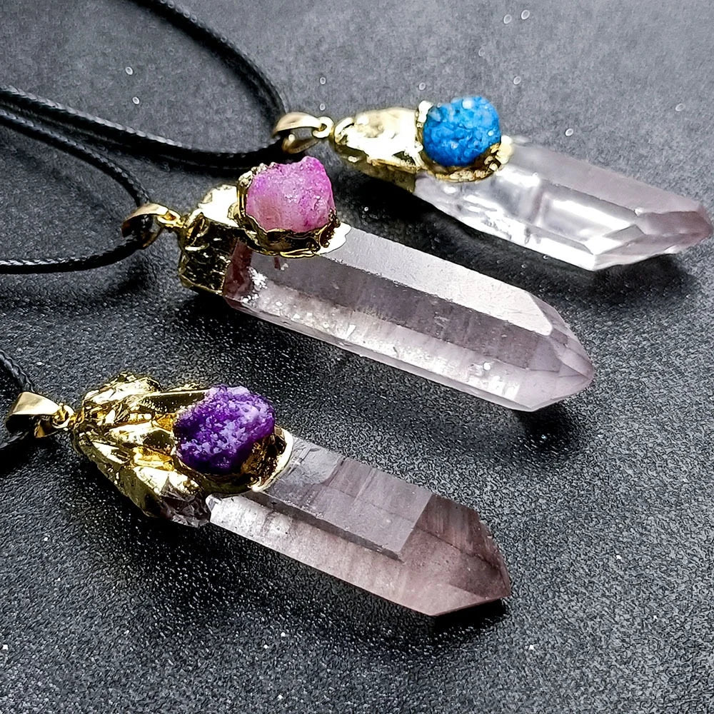 Natural Cluster Specimen Gemstone Rough Stone Raw Pendant Necklace Quartz Crystal Jewelry