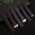 Adjustable Watch Band 22mm Black Blue Calf Genuine Leather Strap Vintage Replacement Wrist Folding Buckle Leather Watch Strap