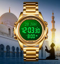 New Arrival Skmei 1667 Qibla Azan Sport Muslim Prayer Time Luxury Gold Crystal 18mm Digital Wristwatch Water Resistant