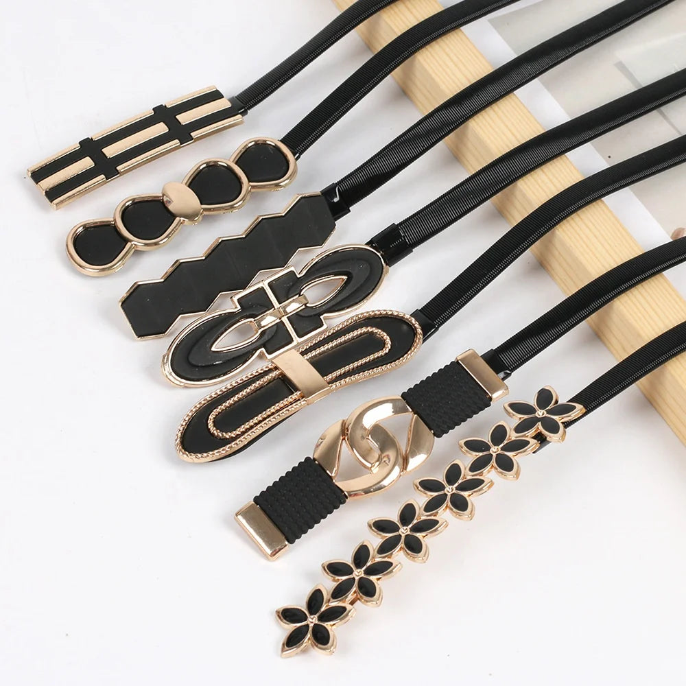 Women's Fashion Black Elastic Stretch Waist Chain Metal Body Chain Accessory