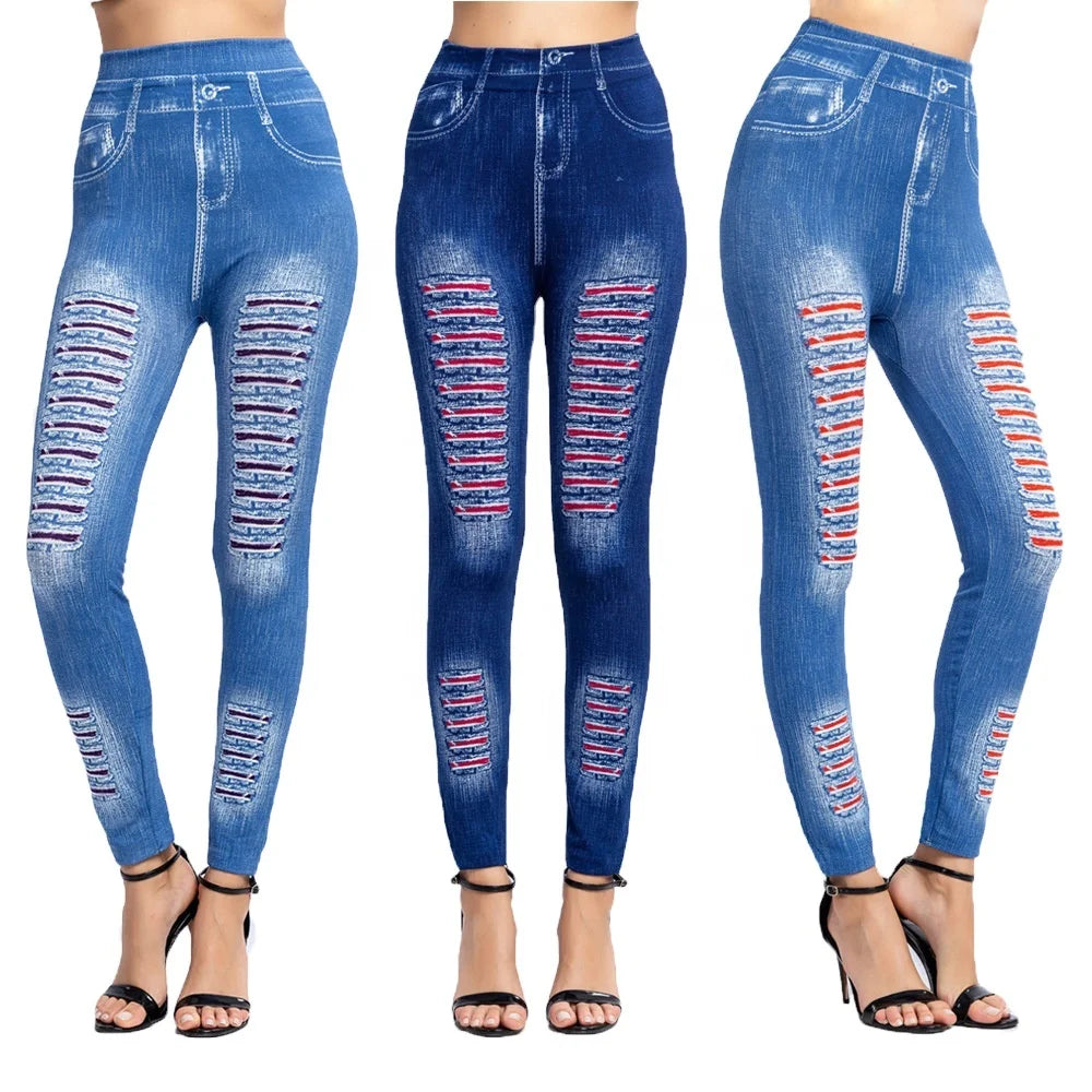 Women's Casual Mid Waist Breathable Printing Seamless Knitting Leggings with Full Length