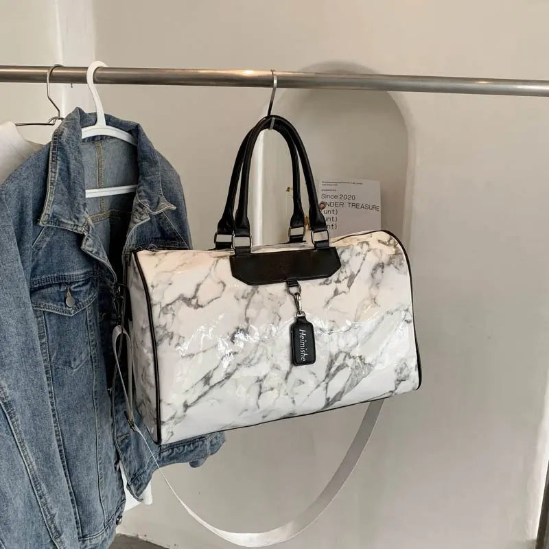 Top Grade Weekender Travel Duffel Bag Marble Design Large Travel Tote Bag Waterproof PU Leather Gym Sport Bag