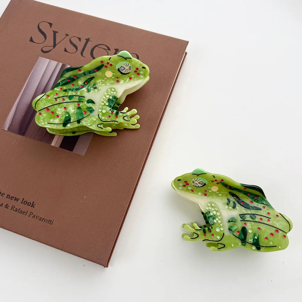10cm Frog Shaped Rhinestone Acetate Claw Clip Large Shark Clip Unique Nature Style Hair Accessories For Women Ladies MegaBDM