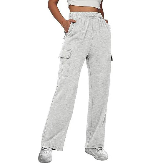 Women Cargo Sweatpants Wide Leg Fleece Lined Y2k Pants for Women Fall Winter Baggy High Waisted Joggers With Pockets