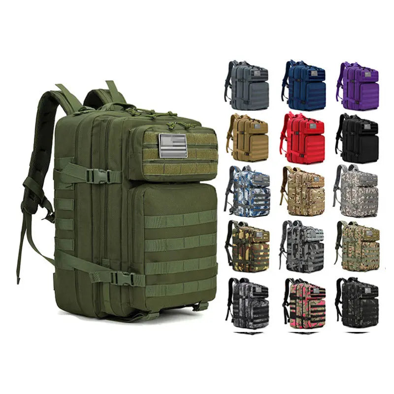 45L Tactical Outdoor Hike Backpack-Waterproof PVC Lining External Frame Moto & Biker Style