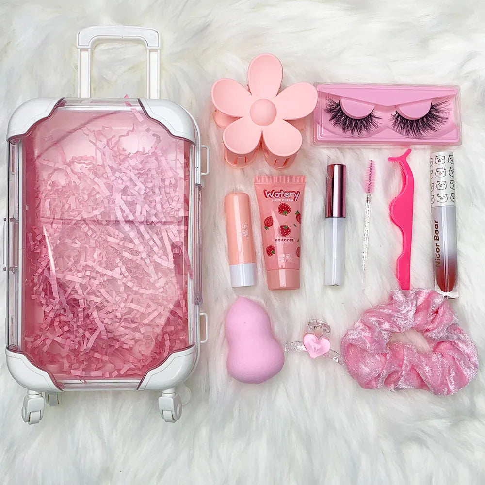 Wholesale Private Label Cute Multiuse Mini Luggage Suitcase 3d Mink Eye Lash Packaging Case Hand Made 25mm Eyelashes Box Vendor