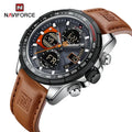 NAVIFORCE 9197 SGYOBN Genuine Leather Quartz Male Watch the Chase  LCD Digital Sport Chronograph Waterproof Watches for Men