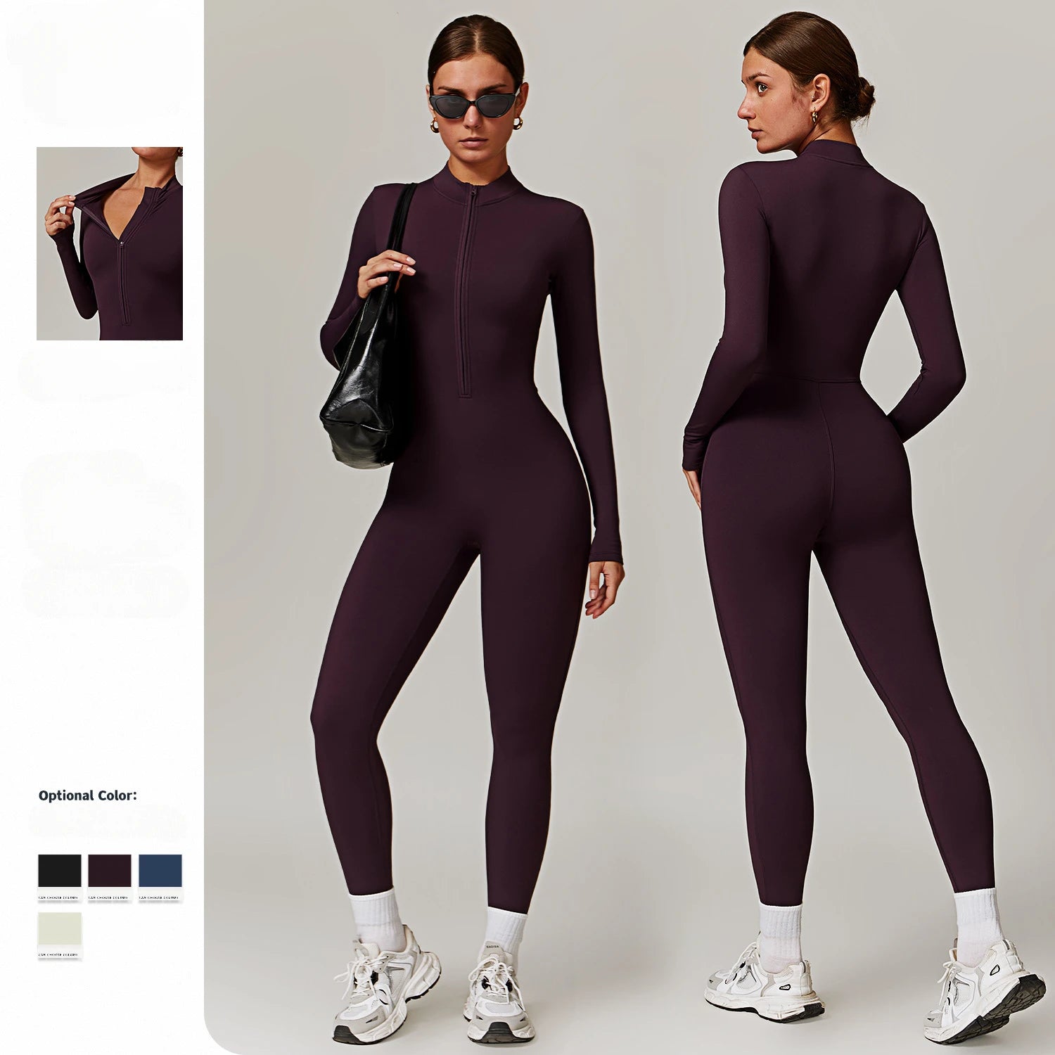 Running Fitness Sports Clothing Workout Long Sleeve Zip Front Sport Jumpsuits Women Yoga Jumpsuits