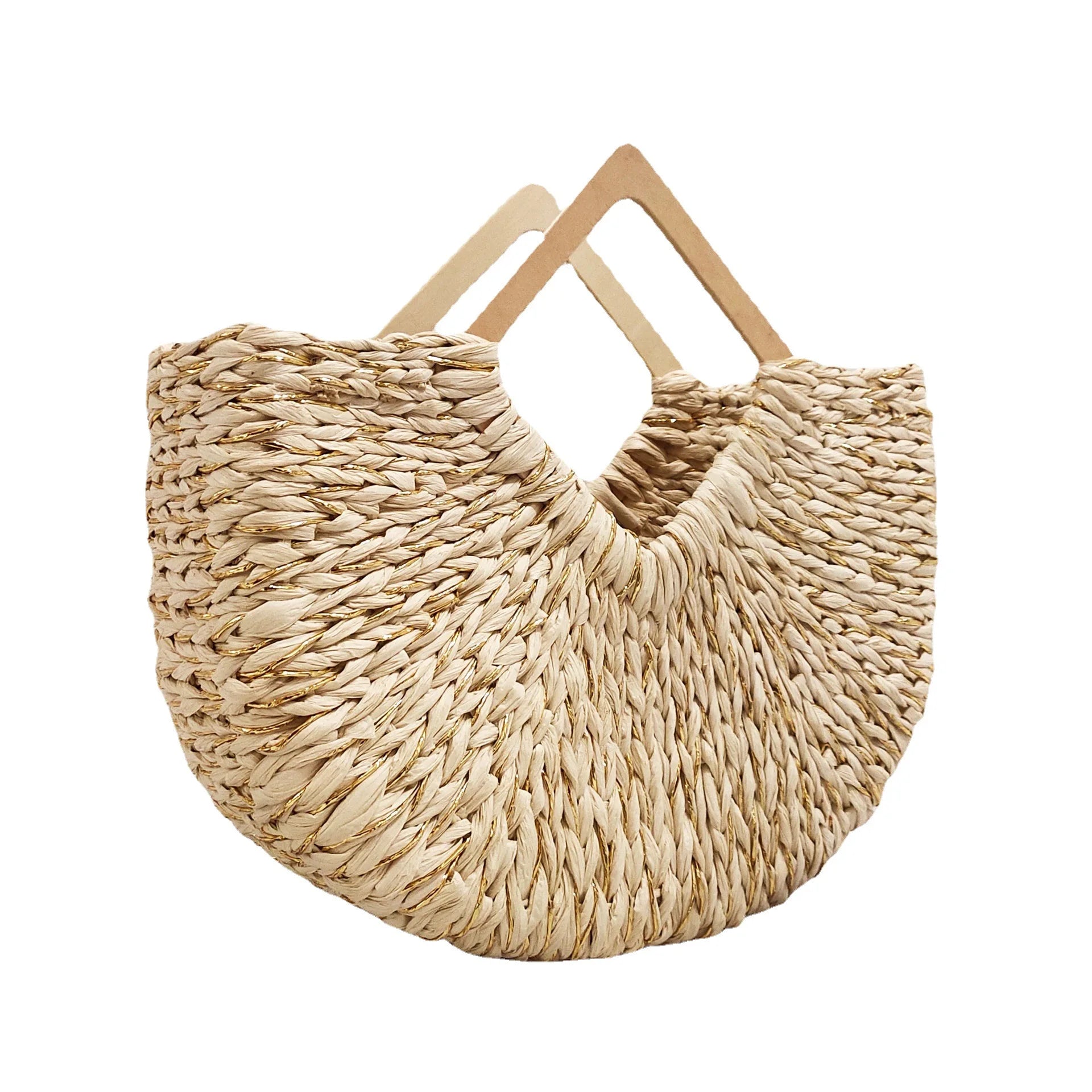 Wholesale Fashion Women's Summer Beach Tote Handmade Woven Raffia Straw Bag with Two Handles and Letter Decoration