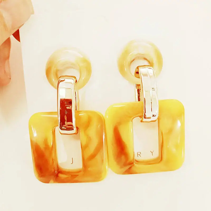 Vintage Temperament Quadrilateral Resin Earring Fashion Color Mixed Acrylic Hollow Square Earrings for Women
