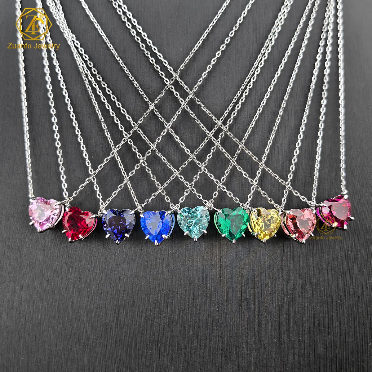 New Trend Colorful Diamonds Necklace 925 Silver Jewelry 8x8mm Lab Grown Gemstone Heart Pendant Necklace for Women