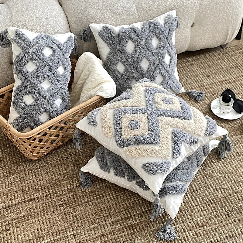 Square bohemian throw pillow with Four Corner Tassel Sofa boho pillow decor for sofa Embroidered Tufting decorative pillow cover MegaBDM